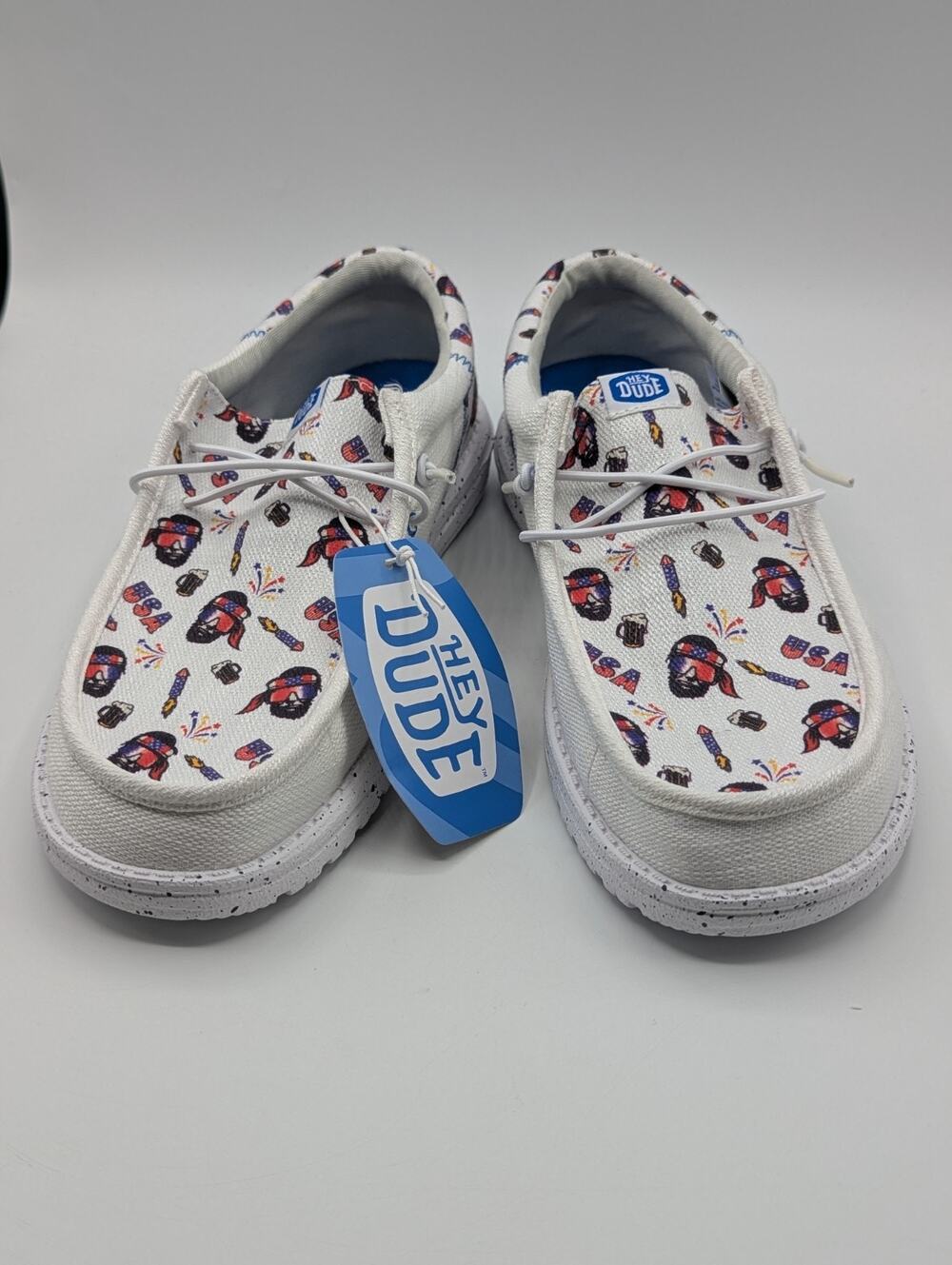 Hey Dude Wally Funk Americana Mens Size 10 USA Party Shoes Slip On July 4 NWT